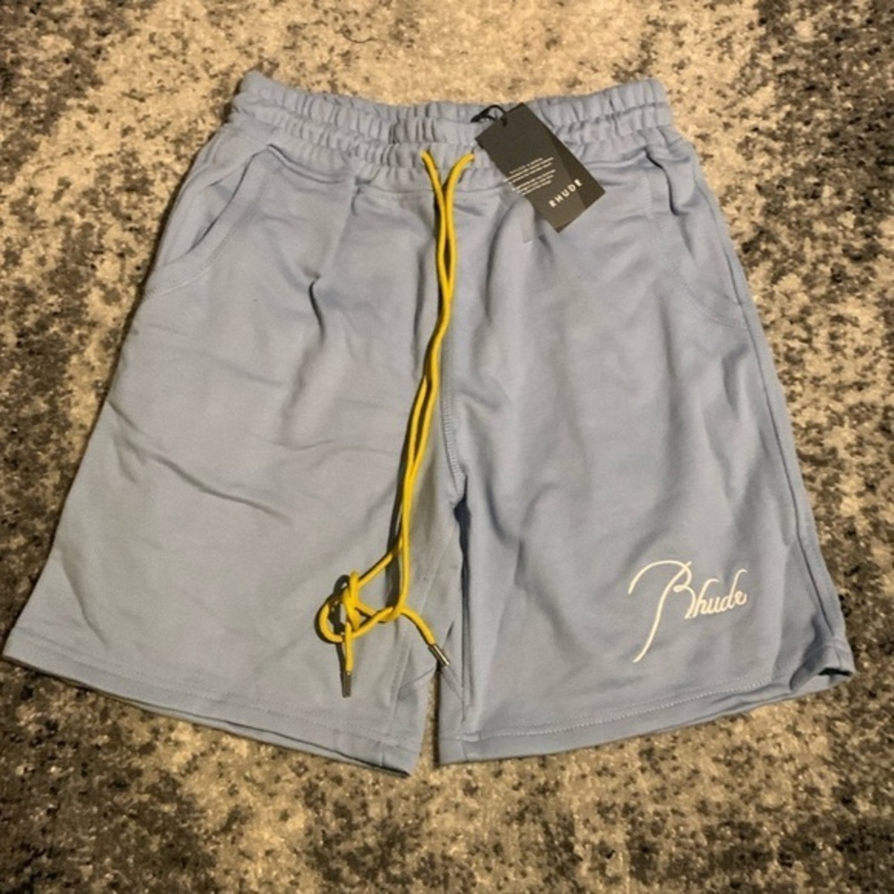 Rhude light Blue Casual Shorts White RH Logo Cotton Men’s size Large